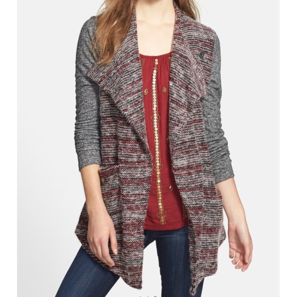 Mixed knit drape front cardigan
